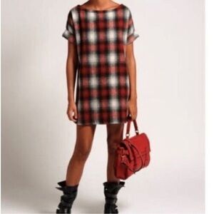 Maje Red Plaid Wool‎ Blend Jaxine Dress Sz. 1(Small)
